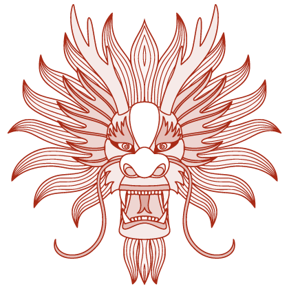 feeding your demons pathway lineage icon - stylized dragon outline in red