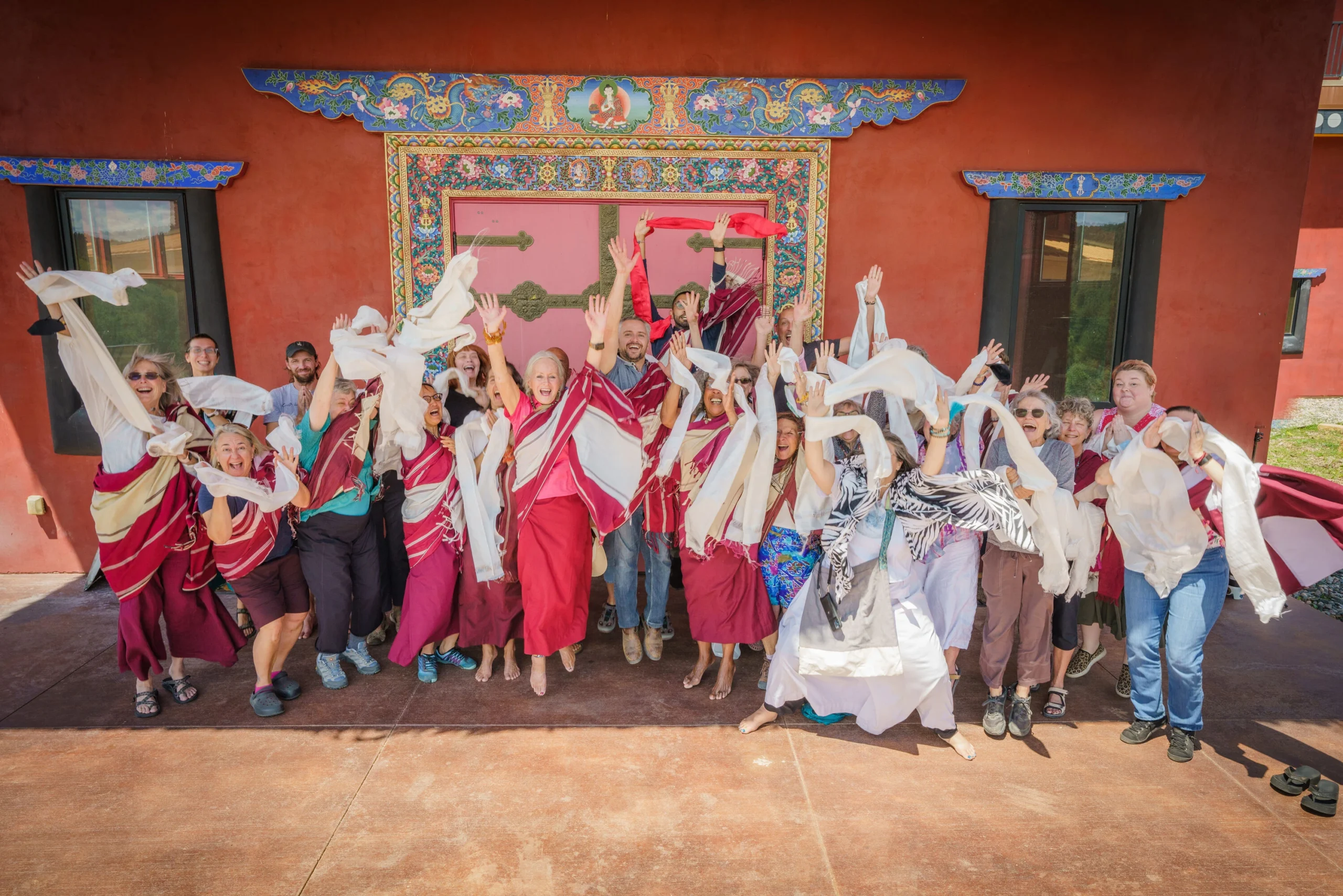 Group Outside Temple with Lama Tsultrim